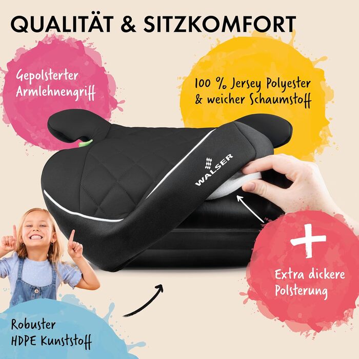 Автобустер WALSER Premium Andy ISOFIX 125-150 см, чорний - Дитячий автокрісло підвищувач ECE R129 (2024)