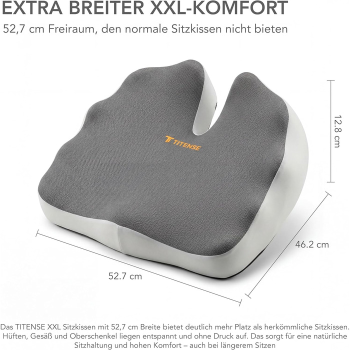 Подушка для сидіння XXL 52 см з піни Memory Foam високої щільності – для офісу, авто, геймінгу та дому. Ефективна підтримка спини та куприка.