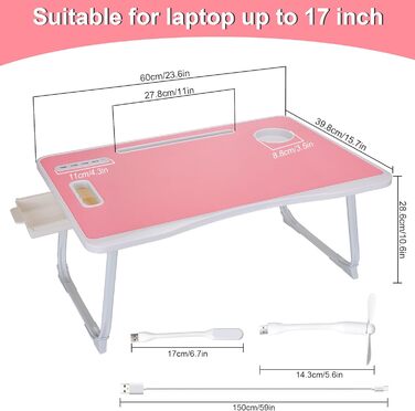 Складаний столик для ноутбука з USB-портами та відділеннями для аксесуарів (Рожевий)