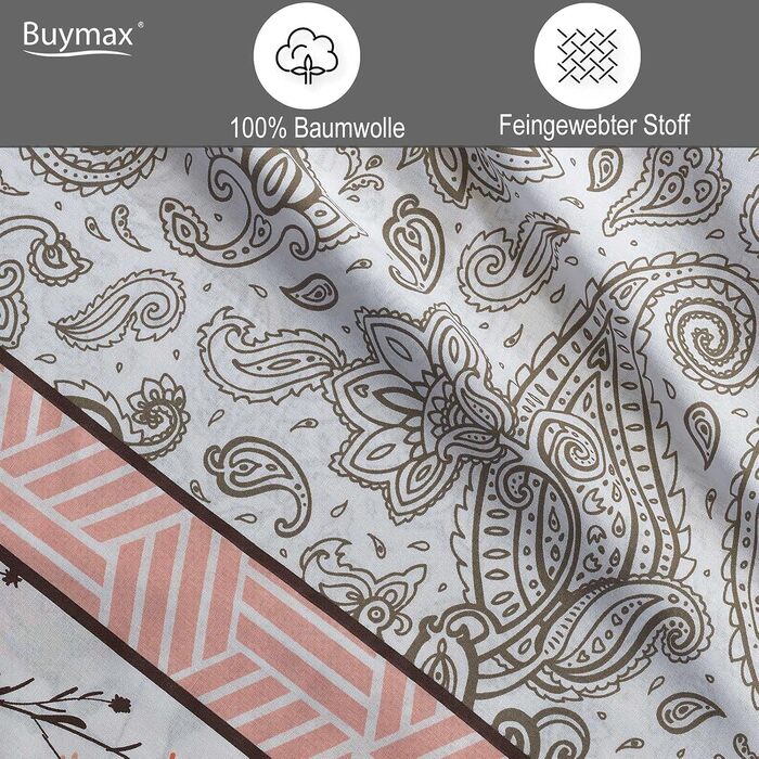 Комплект постільної білизни Buymax Renforcé з 100% бавовни, 2 підковдри 155x220 см та 2 наволочки 80x80 см, гіпоалергенна сертифікація Oeko-TEX, на блискавці