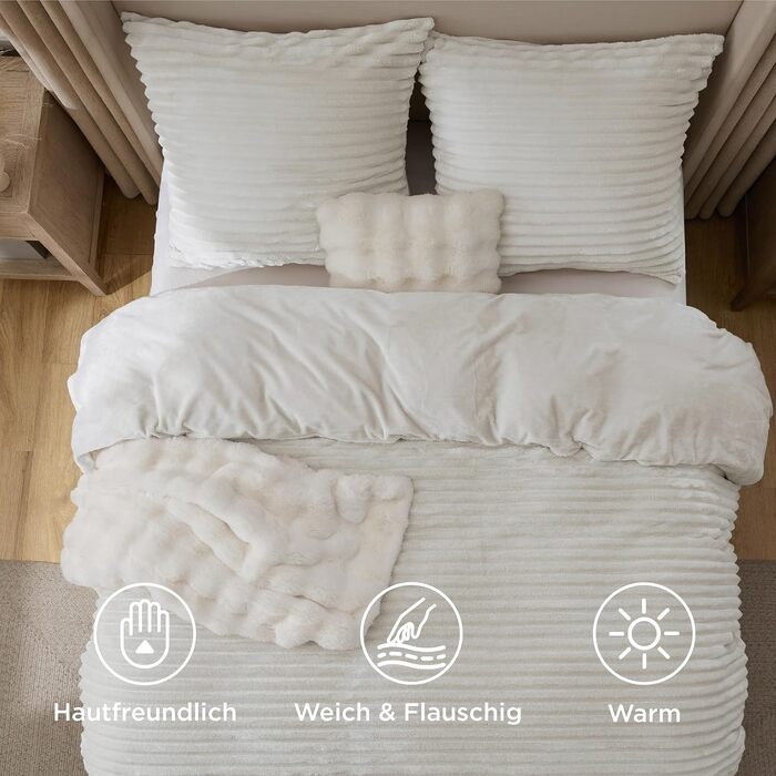 Фланелева постільна білизна BEDSURE, 3 предмети, 200x200 см, біла — м'який теплий комплект для спальні