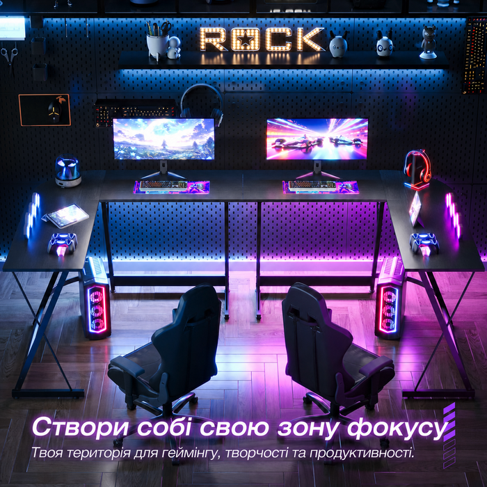 Ігровий стіл ODK, 120x120 см, L-подібний, для дому та офісу, чорний
