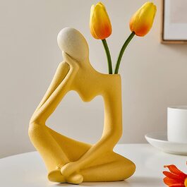 Керамічна ваза для декору, жовта, 19 см, сучасна, у формі обличчя, для кімнати, для столу, для сухоцвітів та тюльпанів, скандинавський стиль, Arawat Denker