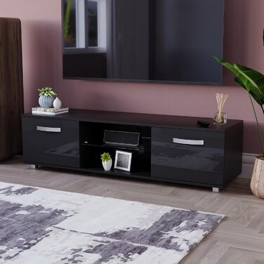 Тумба під телевізор Vida Designs Cosmo, чорна, 140 см, LED підсвітка, ДСП