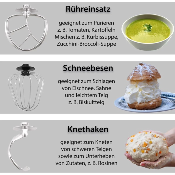 Кухонна машина Syntrox Germany Glumya 7 л, м'ясорубка, 1300 Вт, нержавіюча сталь, аксесуари для тіста й кремів, LED-дисплей, таймер, чорна
