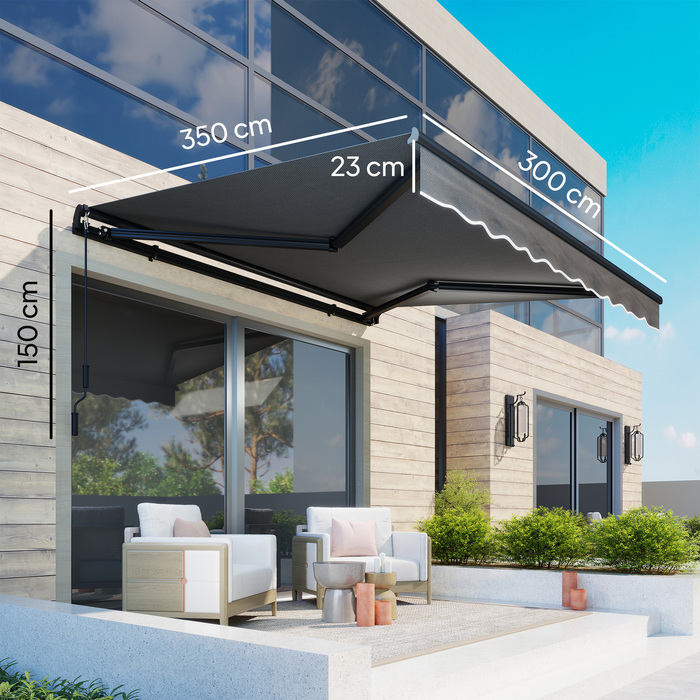 Розтяжна маркіза Gelenkarmmarkise 350 x 300 см, включаючи ручку та кріплення для стіни, кут регулюється