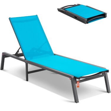 Лежак для відпочинку VEVOR, 182x60x88 см, блакитний, з регулюванням положення, для саду, тераси, пляжу, басейну