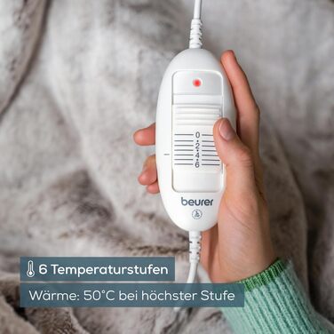 Електрична плед-грілка Beurer HD 75 Nordic, 180x130 см, 6 режимів, автоматичне вимкнення, машинне прання, м'яка, бежево-коричнева, під хутро