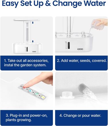 iDOO Система гідропоніки Smart Garden: 10 касет, таймер, LED лампа, вентилятор, регульована висота, для вирощування зелені