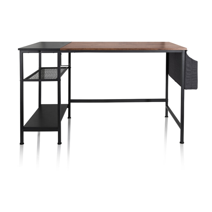 Робочий стіл / письмовий стіл WORKSPACE H I 120 x 60 см з бічною полицею, чорний / коричневий hjh OFFICE