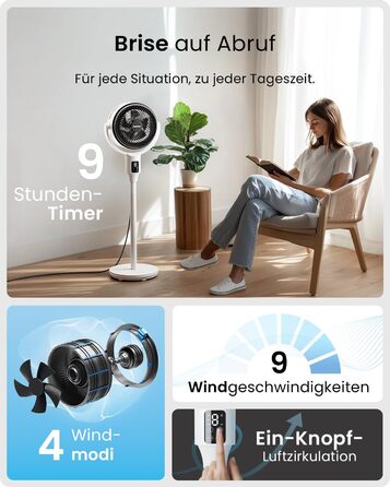 Вентилятор Pro Breeze AirFlo Standventilator 109 см – тихий вентилятор з пультом та LED-дисплеєм, 2 режими, осциляція, 29 дБ, регульована висота, енергоефективний для спальні, офісу та дому