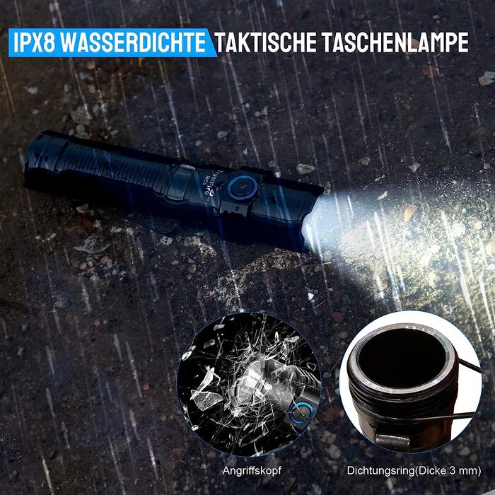 Ліхтарик TrustFire MC5 LED 3300 люменів, тактичний, ультраяскравий, IPX8 водонепроникний, акумуляторний, чорний