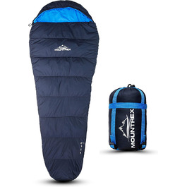 Спальний мішок MOUNTREX мумія 3 сезони, ультралегкий, 1500г, компактний, для кемпінгу та подорожей, синій, лівий замок