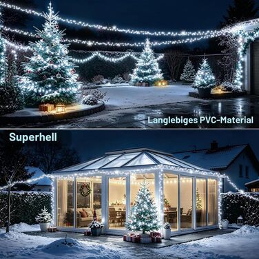 Світлодіодна гірлянда для вулиці та дому 30м, 1400 LED, водонепроникна, 8 режимів, з пультом та таймером, біле світло (для саду, тераси, новорічного декору)