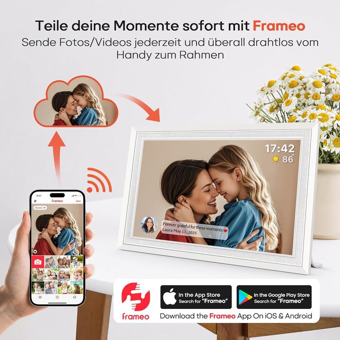 Frameo: Цифровий фоторамка 10.1 дюйма, HD 1280*800 IPS, сенсорний екран, 32GB, автоповорот, Frameo App