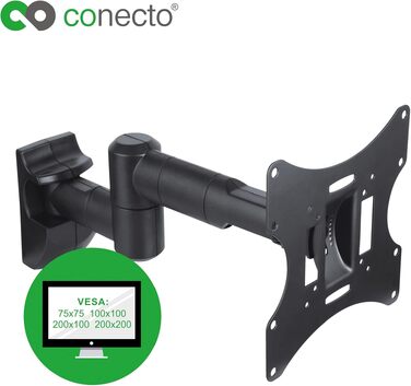 Настінний кронштейн для моніторів та телевізорів connecto до 42 дюймів, поворотний та нахильний, VESA 50x50-200x200, до 30 кг, чорний (SA-CC50252-V2)