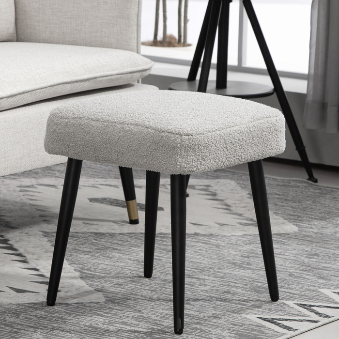 HOMCOM Footstool Квадратний табурет з кашеміровим виглядом, підставка для ніг зі сталевими ніжками, ідеально підходить для вітальні та спальні, світло-сірий