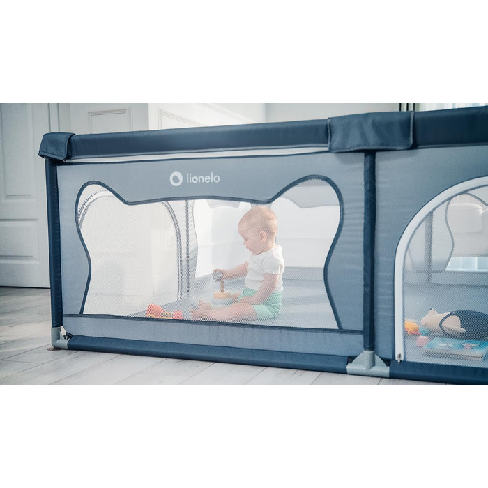 Манеж дитячий LIONELO WILLOW XL, 180x200x68 см, для дітей від 0 до 48 місяців, з дихаючими сітчастими стінками та двома боковими входами на блискавці