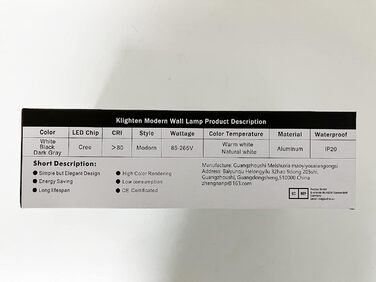 Klighten LED настінні світильники 24W, 2 шт, сучасні, для вітальні, спальні, коридору, теплий білий 3000K, темно-сірі