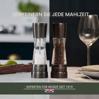 Набір ручних млинків для солі та перцю Cole & Mason Derwent Gunmetal, сталь та акрил, 190 мм, Precision+, сірий