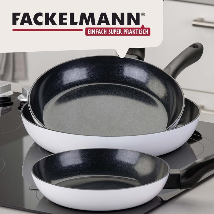 Набір сковорідок Fackelmann Arcadalina, 2 шт., діаметр 24 та 28 см, з екологічного алюмінію з керамічним покриттям, ергономічні ручки, для індукційних плит, стійкість до +150 °C