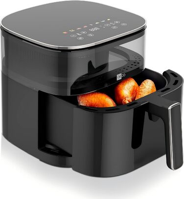 Аерофритюрниця aeco TOUCH 5,7 л з підсвіченим оглядовим вікном 270°, цифровим сенсорним дисплеєм, 1700 Вт, регулювання температури 80–200°C, 8 програм, з рецептурником