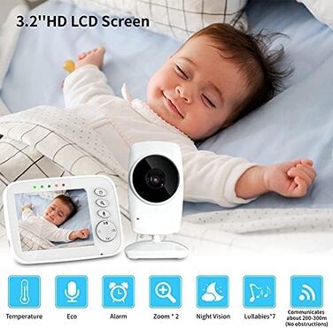 Відеоняня Baby Phone з 3.2-дюймовим LCD-дисплеєм, HD цифрова камера з нічним баченням, 2.4 GHz та двостороннім зв'язком