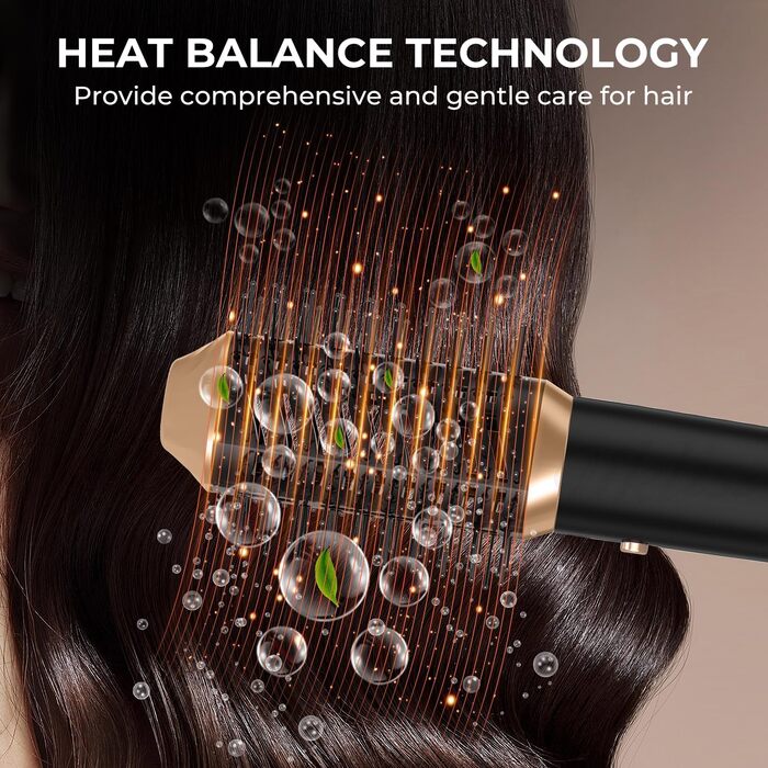 UKLISS Airstyler 5-в-1: Фен-щітка, стайлер для волосся з іонізацією, плойка, насадки для укладання (Чорний/Золотий)