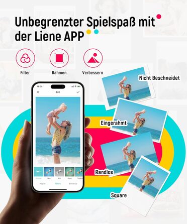 Liene Pearl K100 Міні-фотопринтер для смартфонів, білий. Підтримка Bluetooth 5.0, сумісний з iOS та Android, 5 листів фотопаперу.