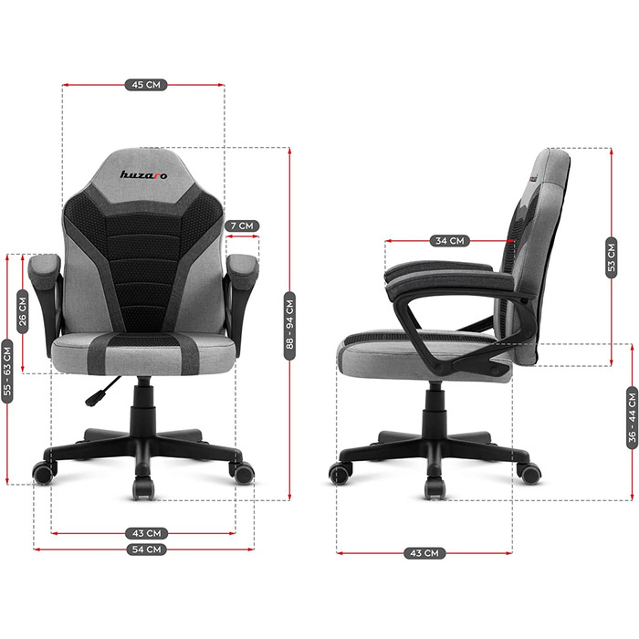 Дитяче ігрове крісло Huzaro Ranger 1.0, сіре, ергономічне, з підлокітниками, регулюванням висоти, сітка, гумові колеса, для геймерів та навчання