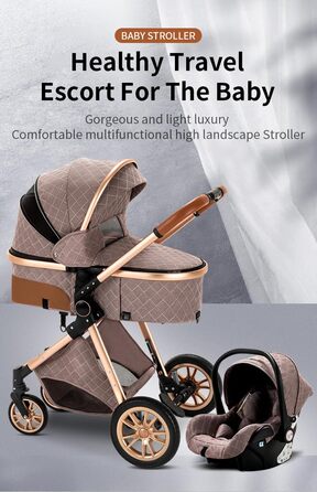 Дитяча коляска Glokid 3 в 1, комбінована модель з функцією подорожей, зручна сумка для переодягання, москітна сітка, дощовик, теплий чохол, компактне складання, положення для сну, висока посадка (LV9 світло-сірий)