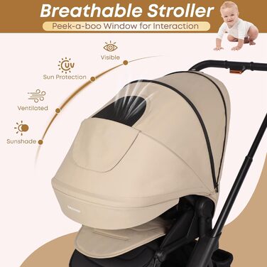 Дитяча коляска 2-в-1 BabyVoyage з люлькою та прогулянковим блоком, поворотні колеса 360°, амортизація, регульована ручка, складана, колір зелений (хакі)