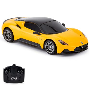 Радіокерований автомобіль Bugatti 1:24, офіційно ліцензований, жовтий Maserati. Модель на радіокеруванні з робочими фарами