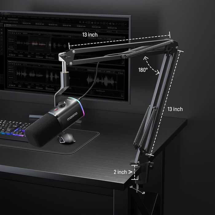 Динамічний мікрофон MAONO XLR/USB з кріпленням, кнопкою вимкнення звуку, регулятором гейну, для подкастів, стрімінгу, ігор, запису, YouTube, сумісний з ПК, PS4/5, Mac, модель PD100XS