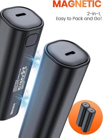 Електричний грілка для рук Warmco 2 шт., 10000mAh, USB Powerbank, 3 рівні нагріву, для чоловіків та жінок, Outdoor, Гольф, кемпінг, чорний