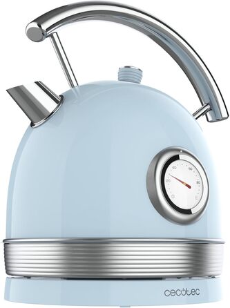 Електрочайник Cecotec ThermoSense 420, 1,8 л, 2200 Вт, з температурним індикатором, нержавіюча сталь, 360° база, вінтажний стиль, блакитний