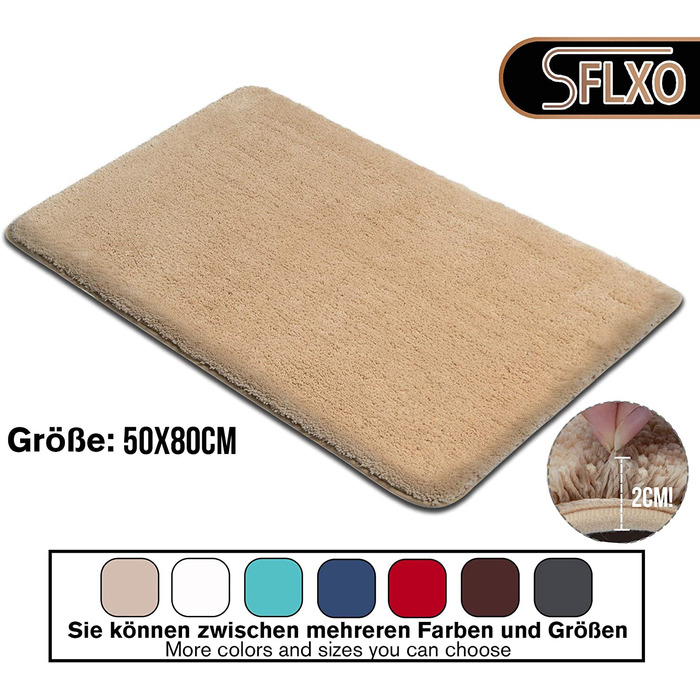 Килимок для ванної 80x50 см, нековзний, мікрофібра, водопоглинаючий, кремово-бежевий, машинне прання