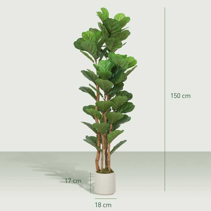Штучна фіганова пальма (Ficus lyrata) у горщику, з 71 листям, масивний дерев'яний стовбур, 50 x 50 x 150 см, зелена