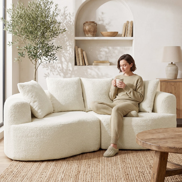Диван 3-місний 207 см Cloud Sofa з ефектом chenille, 4 декоративні подушки, безінструментальна збірка, кремово-білий