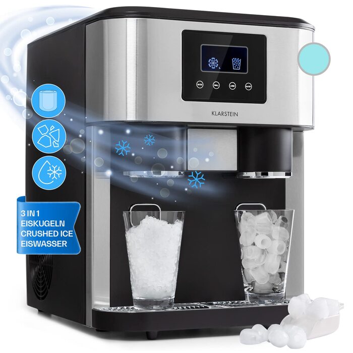 Машина для льоду Klarstein Neo 1,8 л, 15 кг/24 год, компактна, для дому, кемпінгу, професійного використання, подрібнений та кубиковий лід, чорна