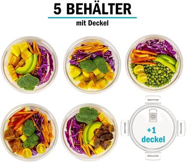 Скляні контейнери для їжі Igluu Meal Prep (набір 5 шт. + запасна кришка), круглі, 840 мл