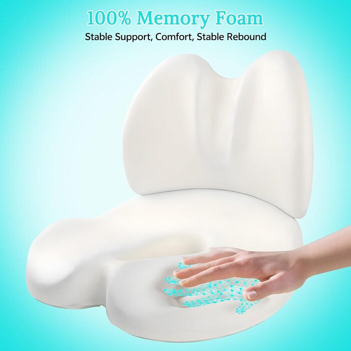 Комплект подушок для сидіння та спини Suewidfay з піни Memory Foam, ергономічні, для офісного крісла, авто, інвалідного візка - світло-сірий