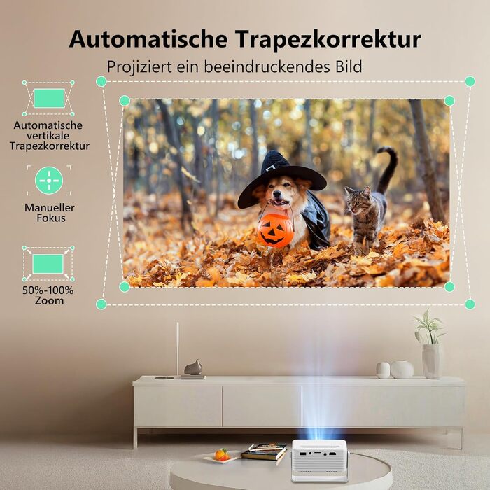 YOTON Mini Beamer 1080P: Портативний проектор для дому, кінотеатру, PS5, HDMI/USB, з автокорекцією та поворотом на 180° - Чорний