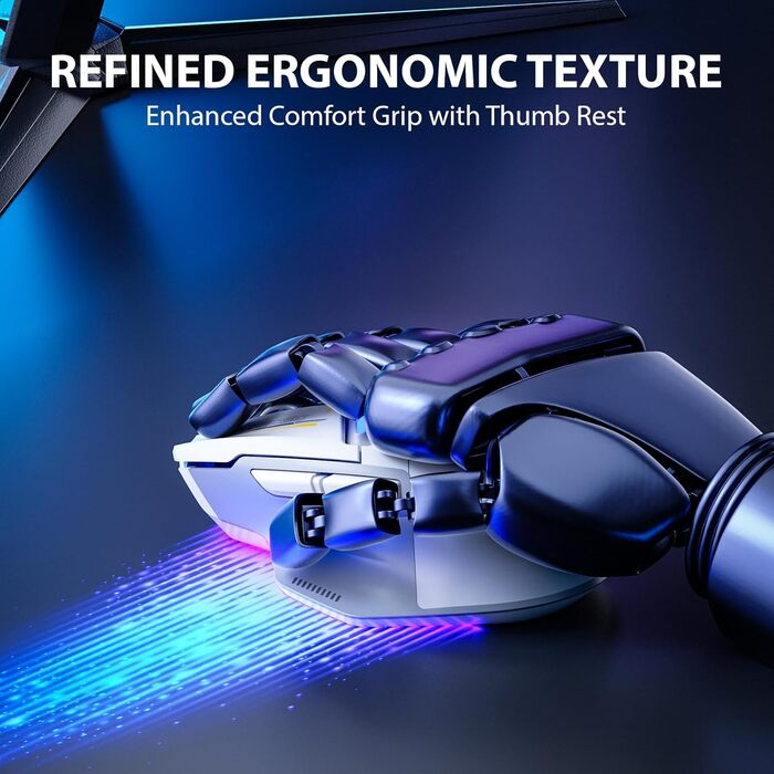 Ігрова миша inphic IN9 бездротова Tri-Mode (2.4G/Bluetooth/Type-C), 10000 DPI, RGB-підсвітка, програмована, акумуляторна, сіро-біла