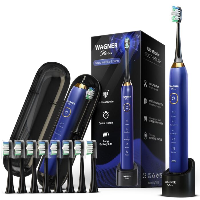 Звукова зубна щітка Wagner Stern Die Emerald Green Edition з відбілюванням, 5 режимів, 8 насадок, дорожня кейс (Смарагдово-зелений)