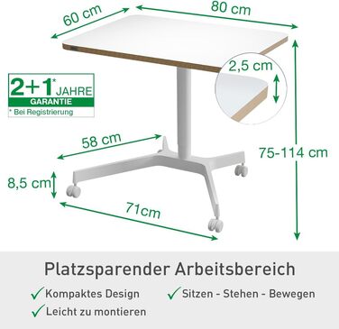 Ергономічний електричний стіл Leitz Ergo Compact 80x60 см для офісу та дому, білий - регульована висота, навантаження до 80 кг, з нагадуванням про зміну положення