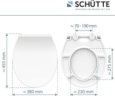 Сидіння для унітаза SCHÜTTE SLIM з мікроліфтом (м'яке закриття) та швидким монтажем, матеріал дуропласт, біле, витримує до 175 кг