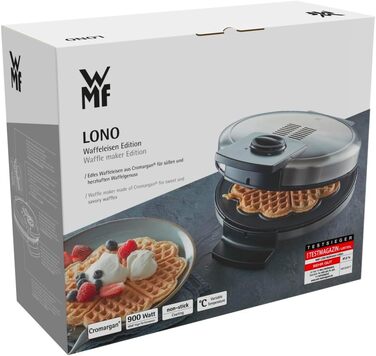 Вафельниця WMF Lono Edition для вафель у формі серця, регулювання ступеня просмажування, 900 Вт, матова нержавіюча сталь