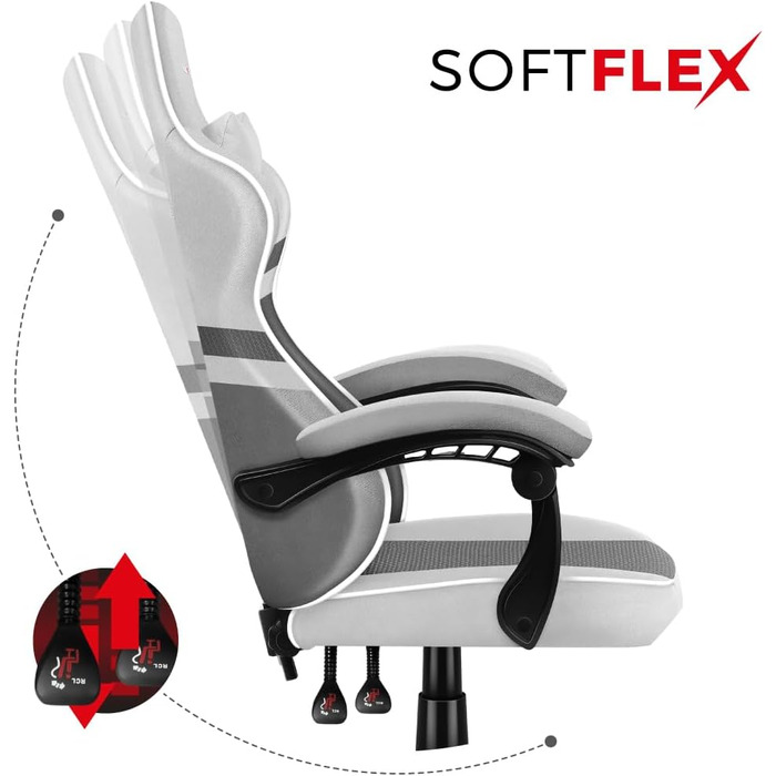 Ігрове крісло Huzaro Force 4.4 White Mesh, ергономічне, з підголівником і поперековою подушкою, до 130 кг, регулювання висоти, гойдалка, тканина, біле
