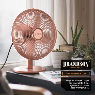 Вентилятор настільний Brandson мідний, 3 швидкості, з осциляцією 80° та нахилом 40°, металевий корпус (Рожеве золото)